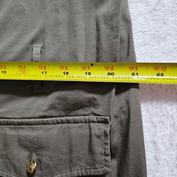 Lauren Ralph Lauren Khaki Utility Shirt Dress Belted Gold Buttons Midi Size 14 - Picture 15 of 16